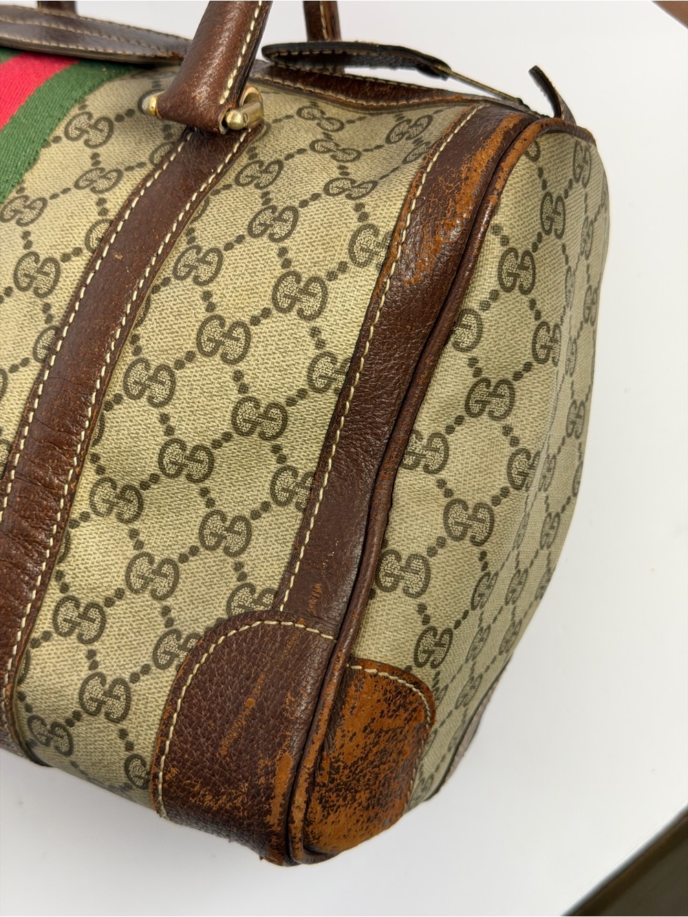 Vintage Gucci GG Monogram Canvas Web Stripe Boston Bag - Picture 7 of 15